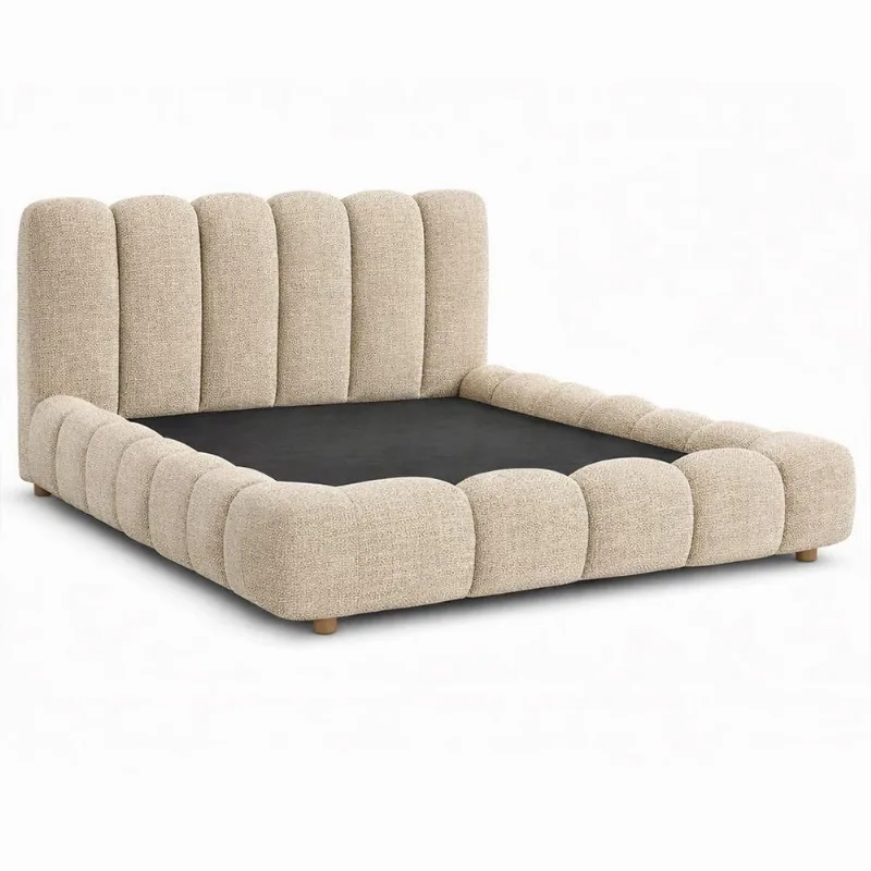 Cama Japonesa Casal Nuvem com Cabeceira Alta Linho Bege Madeira Sallar Home