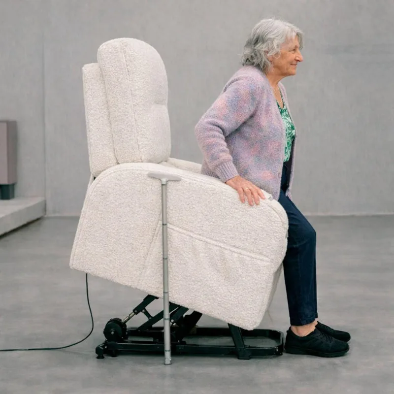 Poltrona Lift Rover Reclinável Elétrica com Elevação Bouclé Confortável Off White