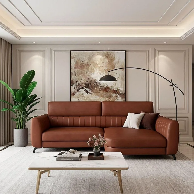 Sofá com Chaise Flames 2 Lugares Retrátil 190CM Marrom Sallar Home