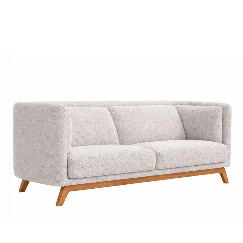 Sofá Oslo 3 Lugares 210CM Cinza Bouclé Base Madeira Estilo Contemporâneo S&A