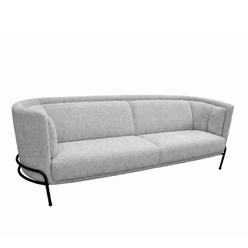 Sofá Oslo 3 Lugares 230CM Cinza Bouclé Base Aço Preto Estrutura Madeira Sallar Home
