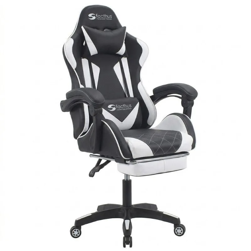 Cadeira Gamer Ômega Sallar Home Courino Encosto Reclinável com Apoios Ajustáveis Preto e Branco
