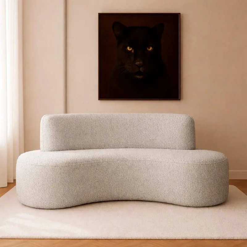 Sofá Apolo 2 Lugares 180CM Cinza Curvo Bouclé Moderno Estrutura Madeira Sallar Home