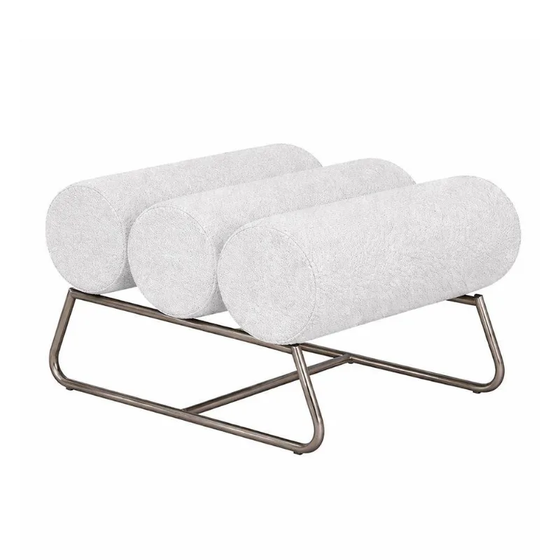 Puff Flow Base Titânio Formato Retangular Assento Espuma Bouclé Cinza Sallar Home