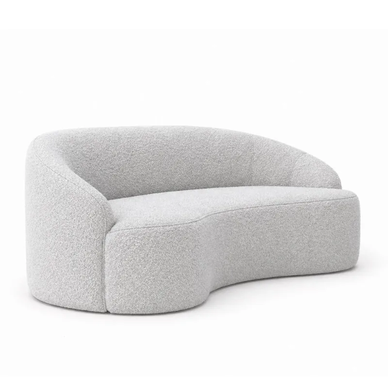 Sofá Curvo Dunas 3 Lugares 230CM Cinza Bouclé Convencional Sallar Home