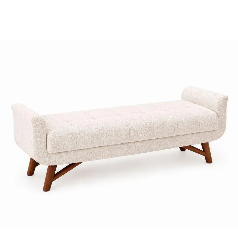 Puff Recamier Andros 140cm Assento Espuma Boucle Off White Sallar Home