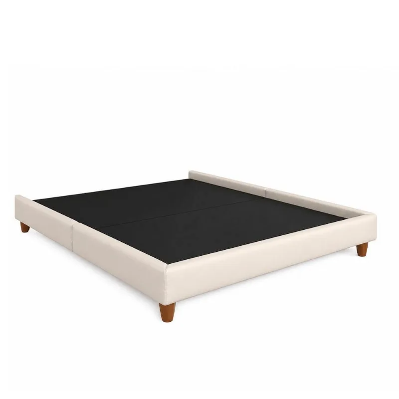 Cama Japonesa Queen Corea Estofamento Courino Madeira Reflorestada Off White Sallar Home