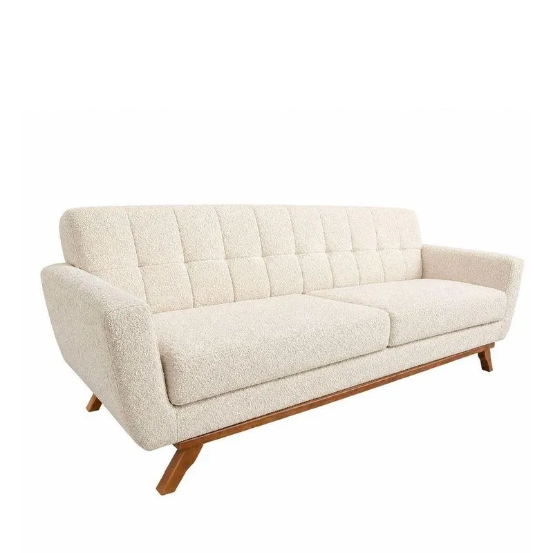 Sofá Linden 2 Lugares 180cm Off White Bouclé Fibra Sintética Sallar Home