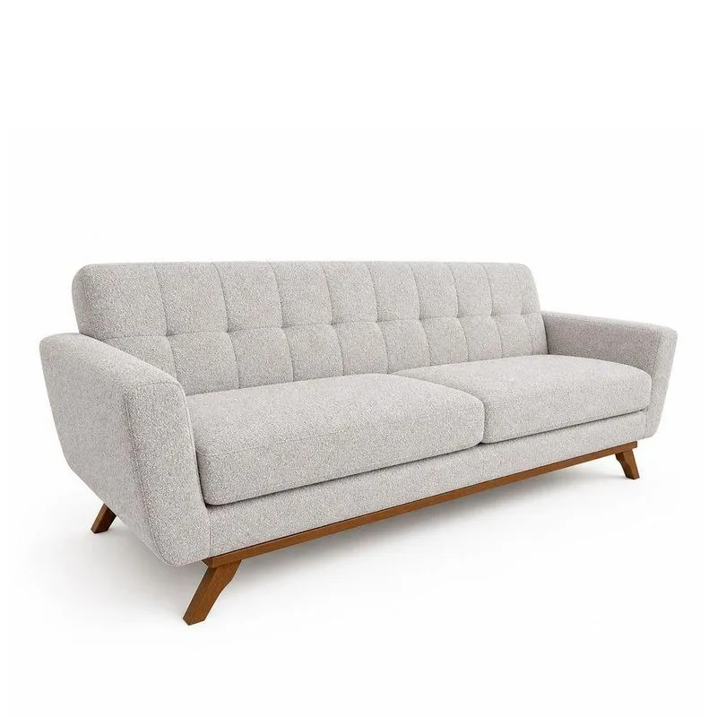Sofá Linden 2 Lugares 150cm Cinza Bouclé Moderno Com Estrutura Madeira S&A