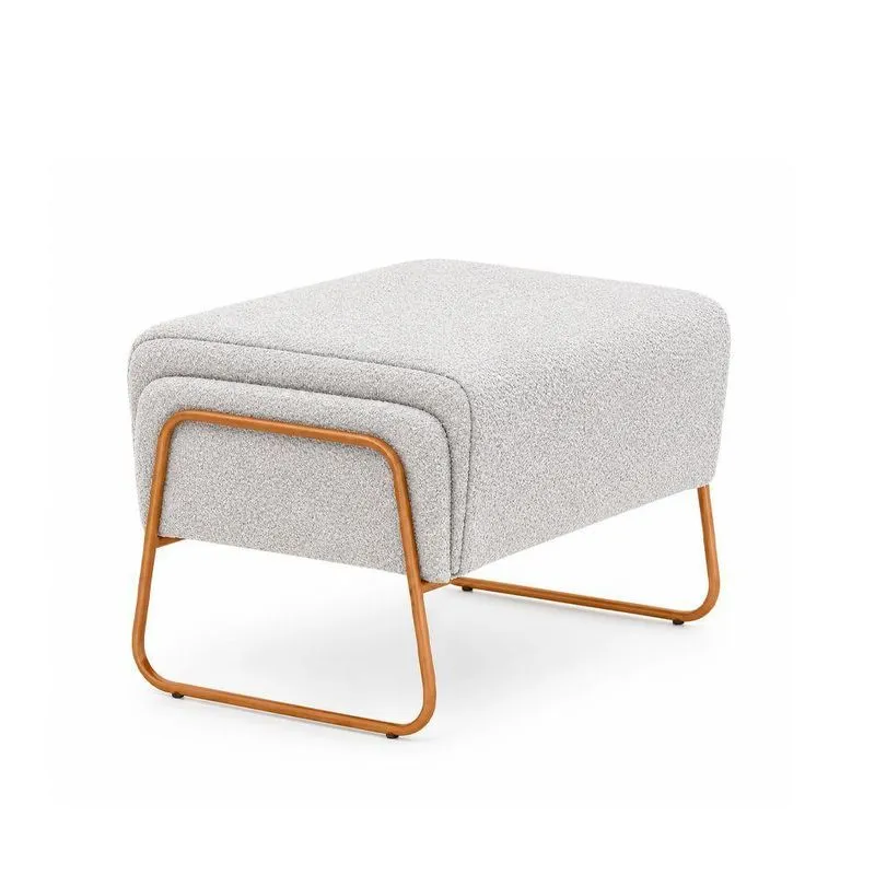 Puff Amélie Redondo Com Base Em Aço Revestimento Bouclé Cinza Sallar Home