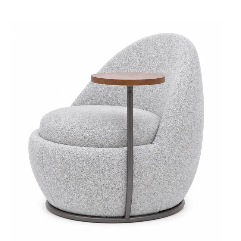 Poltrona Noah Com Mesa Lateral Esquerda Estofado Bouclé Cinza Sallar Home