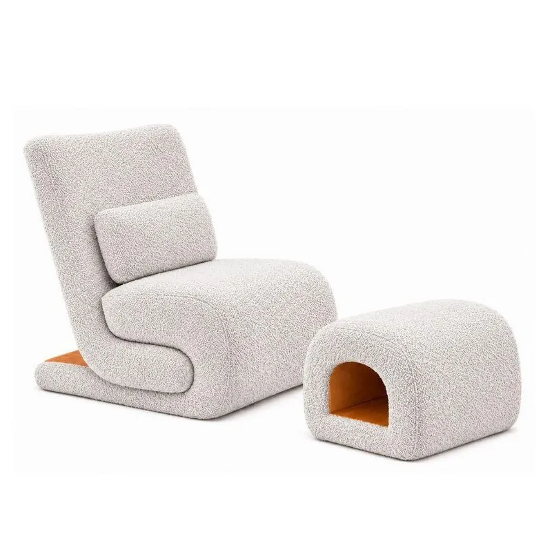 Kit Poltrona Fluxo Reclinável Com Puff Bouclé Cinza Sallar Home