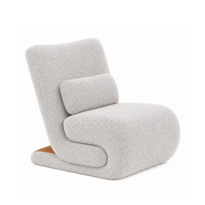 Poltrona Fluxo Decorativa Em Bouclé E Courino Confortável Cinza Sallar Home
