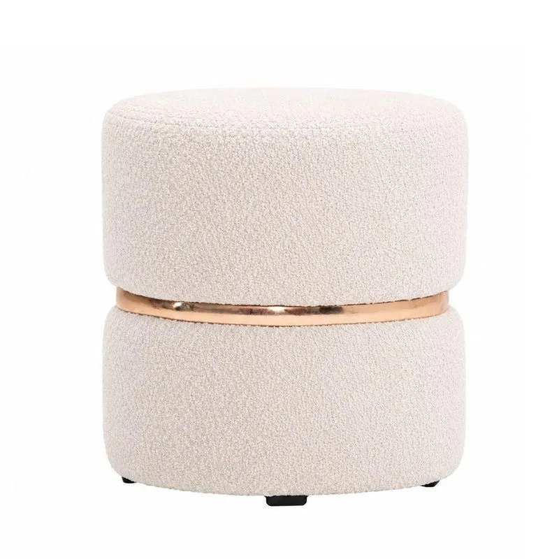 Puff Boston Redondo Assento Fixo Revestimento Bouclé Off White Sallar
