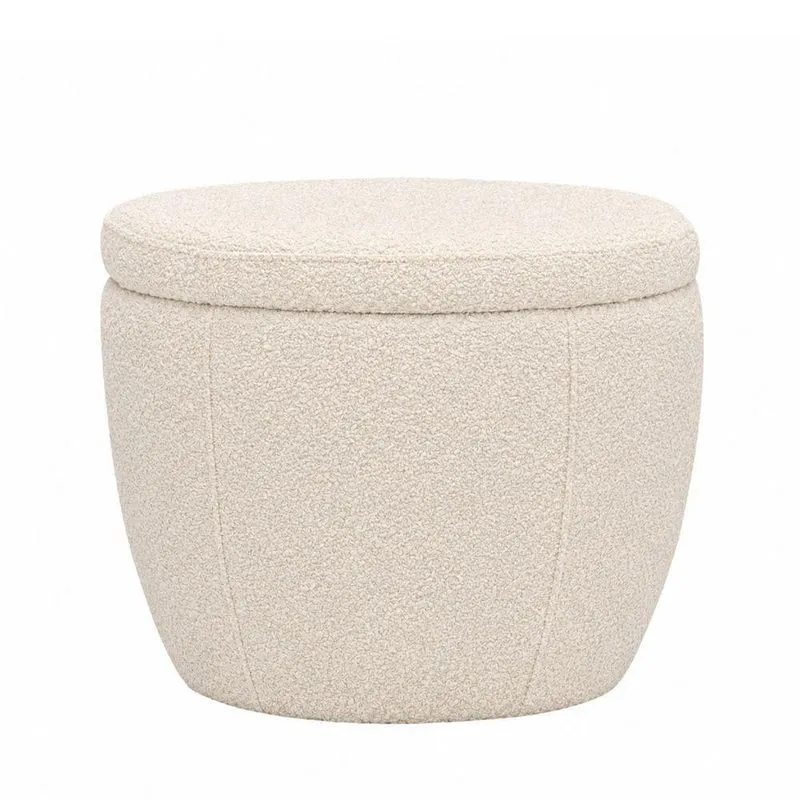 Puff Nube Redondo Assento Espuma Revestimento Bouclé Off White Sallar Home