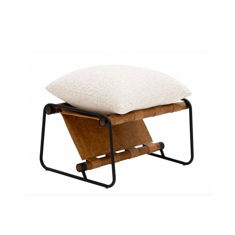 Puff Tereza Reto Madeira Eucalipto Bouclé Off White E Camel Sallar Home
