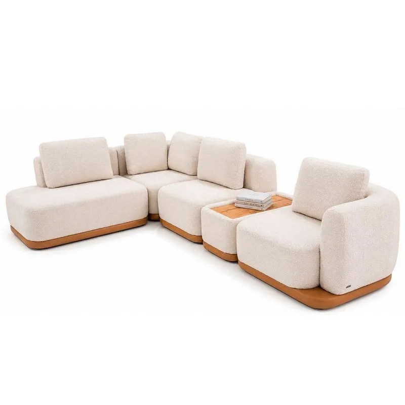 Sofá De Canto Espanhol 7 Lugares Modulado Com Chaise 382cm Caramelo Sala Nobre