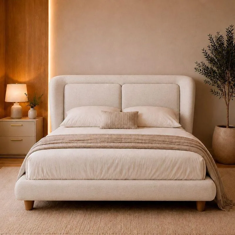 Cama Japonesa Queen Haru com Cabeceira Blind Madeira Off White Sallar Home 176CM