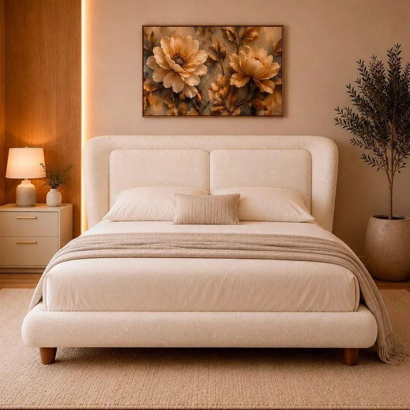 Cama Japonesa Com Cabeceira Casal Haru Bouclé Off White Sallar Home