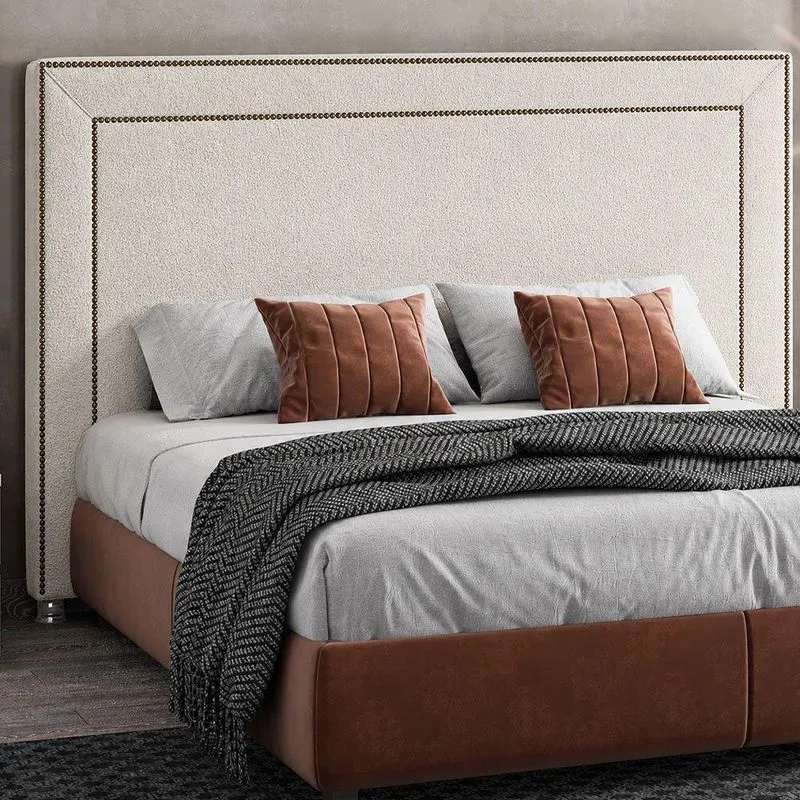 Cabeceira Estofada Line Queen 160cm Madeira Maciça Bouclé Off White Sallar Home