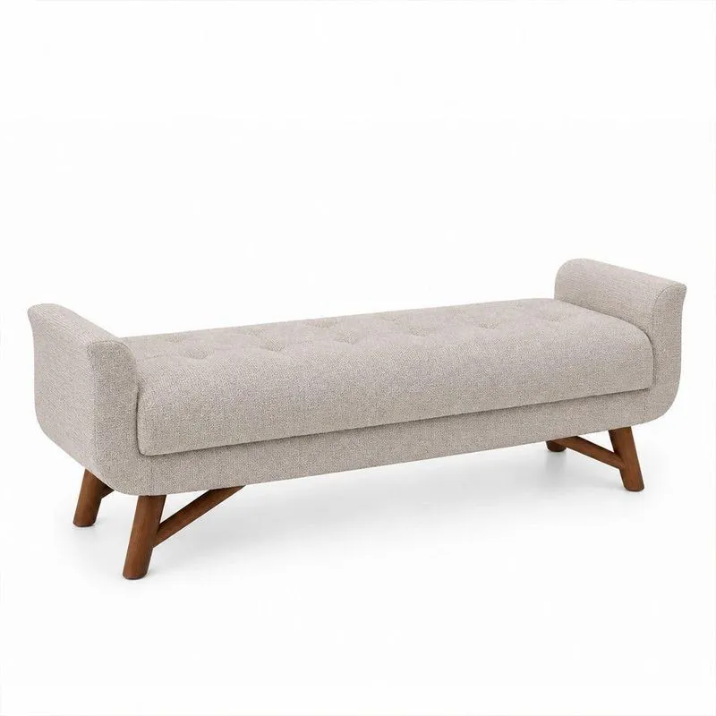 Puff Recamier Andros Retangular Assento Espuma Revestimento Linho Bege 140cm Sallar Home