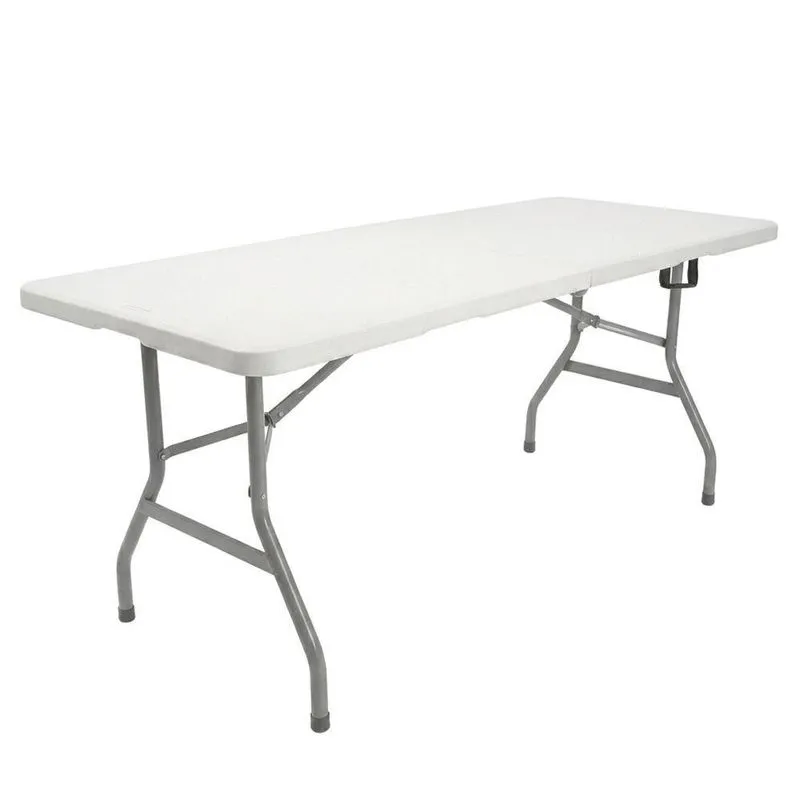Mesa Dobrável Portátil Miami Retangular Tampo Em Hdpe Estrutura Em Metal Branco Sallar Home 180cm
