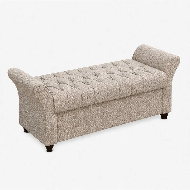 Puff Baú Charles Reto Assento Espuma Linho Bege 195cm Sallar Home