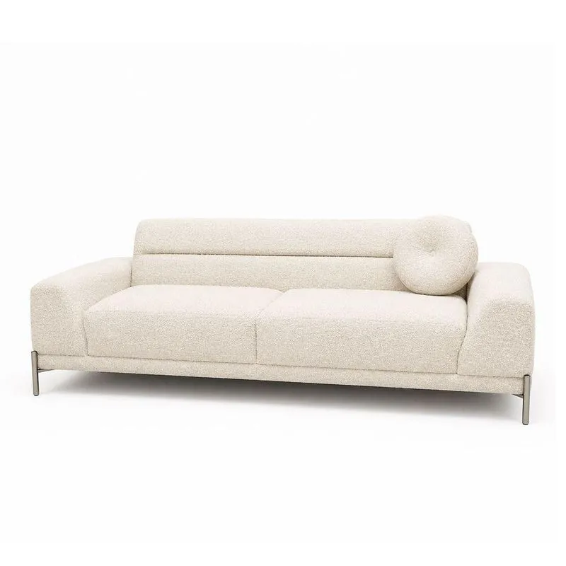 Sofá Arezzo 2 Lugares 180cm Off White Bouclé Pés Titânio Conforto Moderno Sallar Home