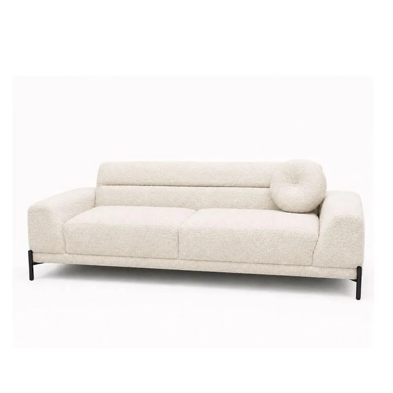 Sofá Arezzo 2 Lugares Fixo 150cm Bouclé Off White Pés Aço Preto Sallar Home