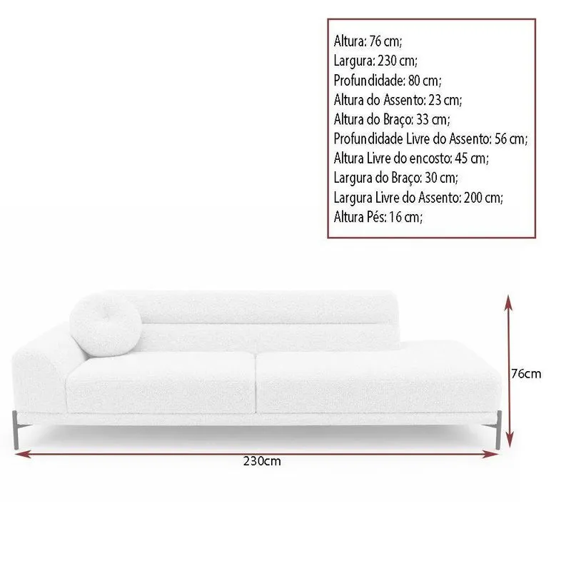 Sofá Arezzo 3 Lugares Com Chaise Fixo 230cm Off White Sallar Home