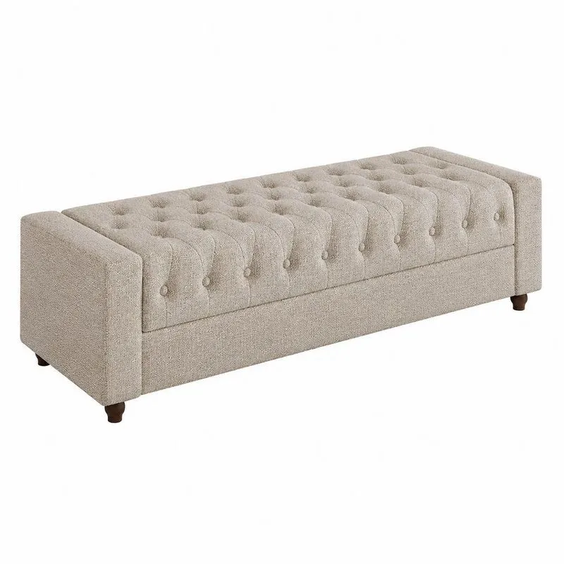 Puff Baú Calçadeira Heste 140cm Linho Madeira Bege Sallar Home