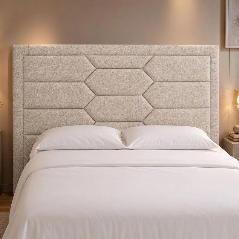 Cabeceira Estofada Kauai King Size Madeira Maciça Linho Bege Sallar Home 215CM