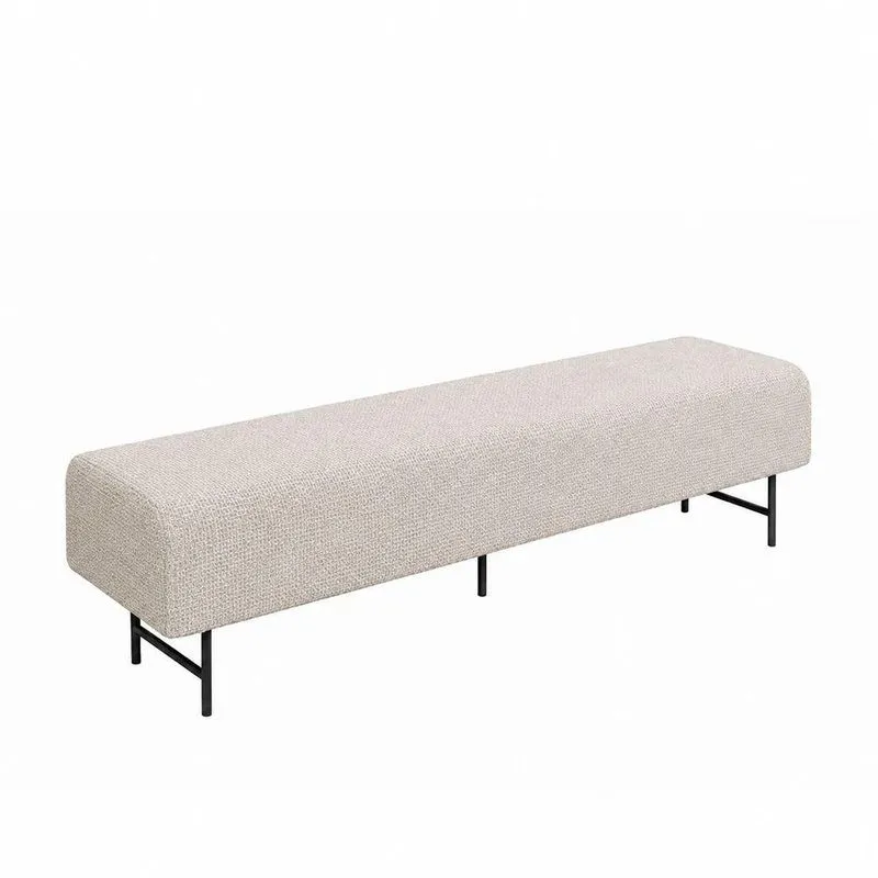 Puff Recamier Lauri Reto Assento Espuma Revestimento Linho Bege 160cm Sallar Home