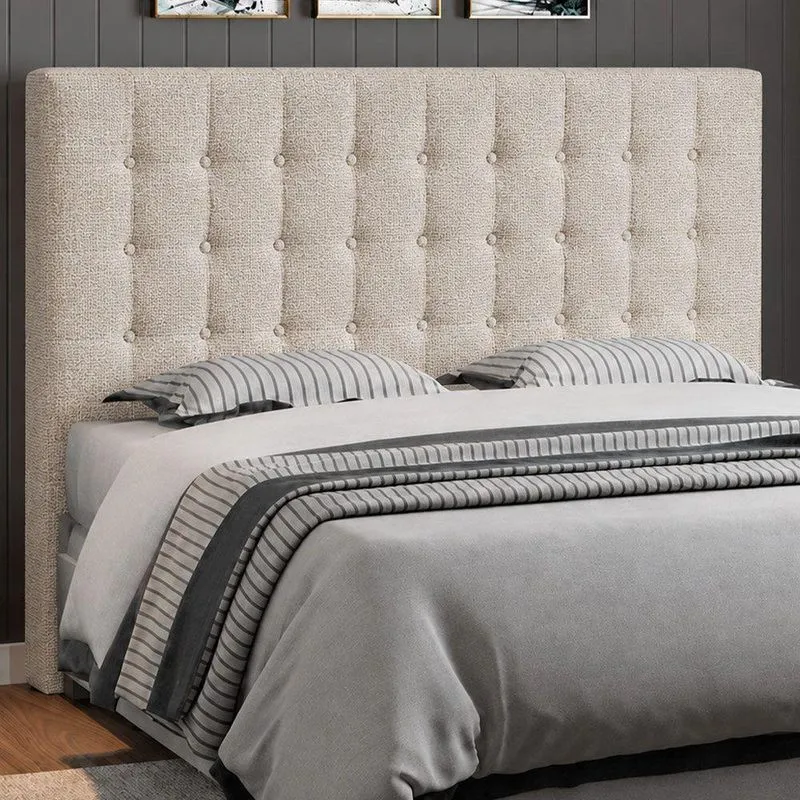 Cabeceira Estofada Libia King Size Fixação no Box MDF-MDP Linho Bege Sallar Home 195CM