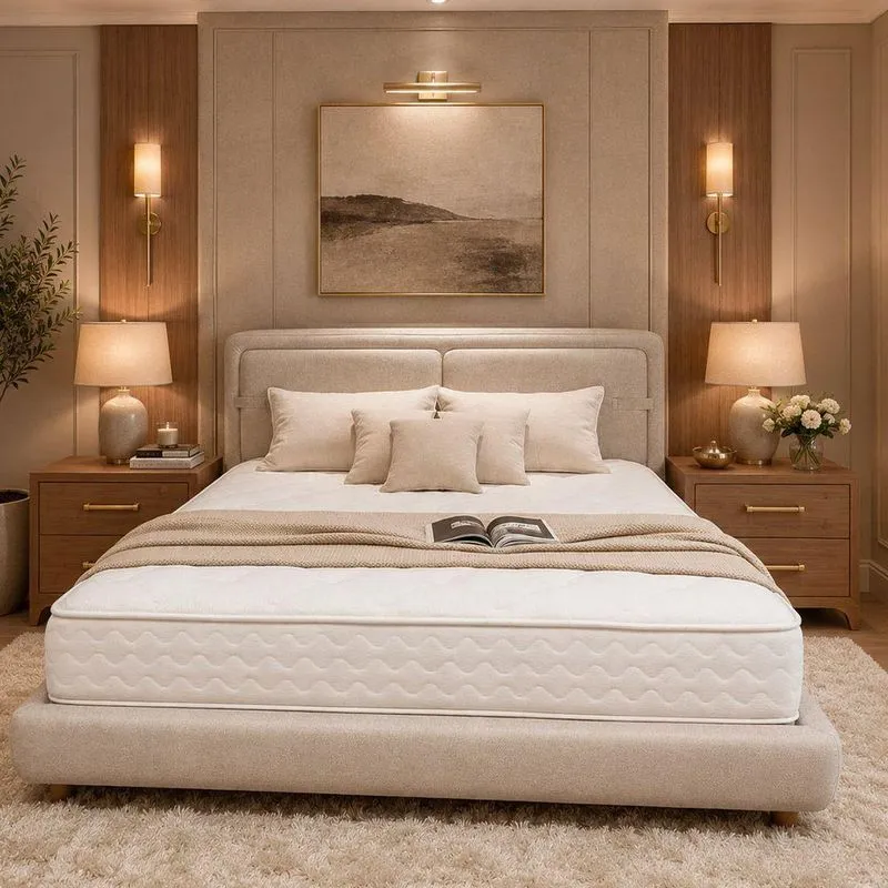 Cama Japonesa King Seo Yun com Cabeceira Madeira Eucalipto Linho Bege Sallar Home