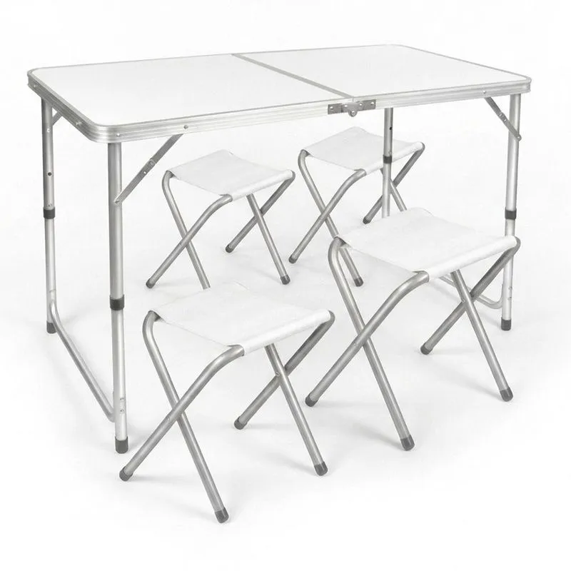 Mesa Dobrável Portátil Zizi Com 4 Banquetas Estrutura Metal Tampo Plástico Área Externa 120cm Sallar