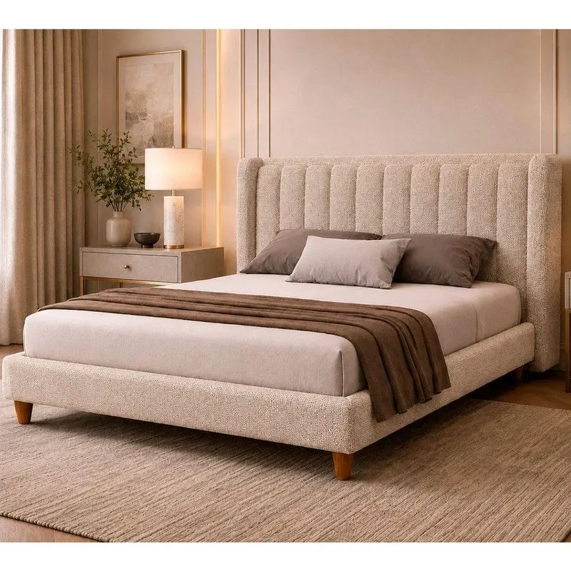 Cama Japonesa Queen Yeon Corea com Cabeceira em Linho Bege Sallar Home 168CM