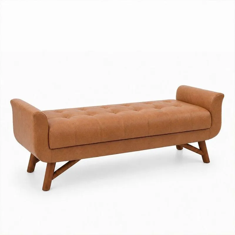 Puff Recamier Andros Assento Espuma Courino Revestimento Sintético Caramelo 195cm