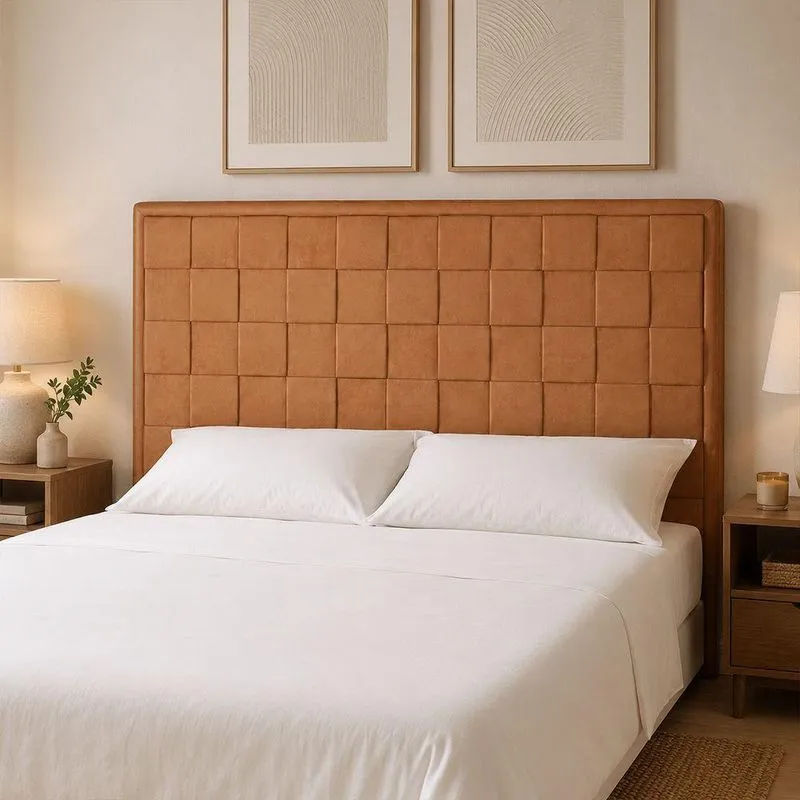 Cabeceira Estofada Casal Arquelis 140cm Fixação No Box Courino Caramelo Sallar Home