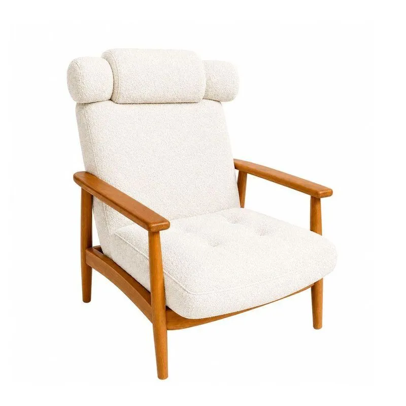 Poltrona Lira Fixa Bouclé Com Espuma Supersoft Off White Sallar Home