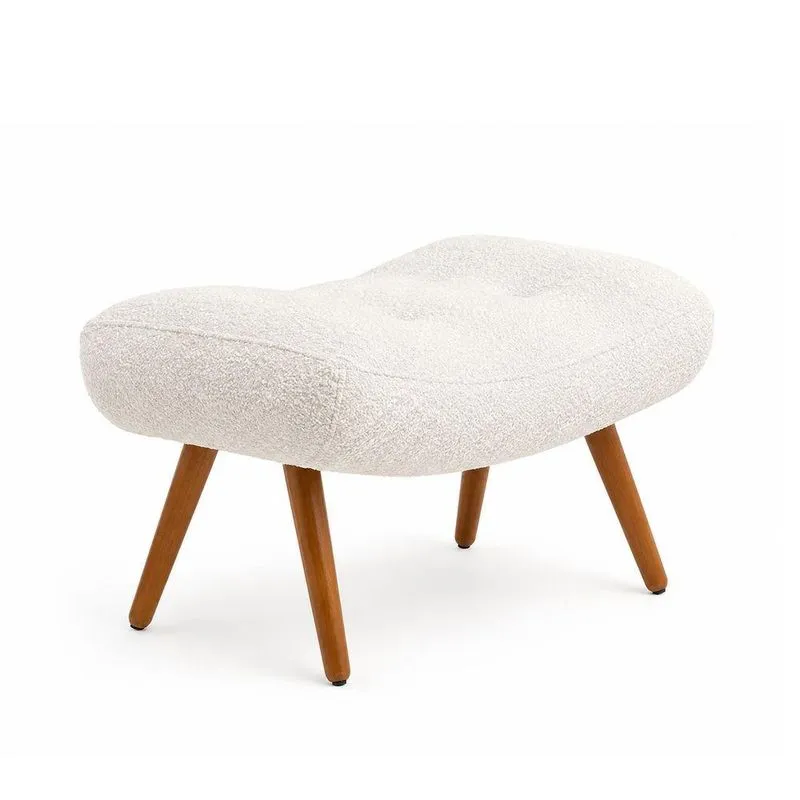 Puff Lira Redondo Bouclé Revestimento Sintético Off White Sallar Home