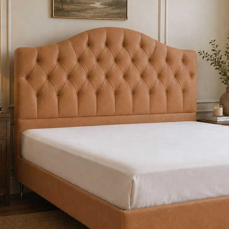Cabeceira Casal Balance 140cm Fixação No Box Madeira Maciça Courino Caramelo Sallar Home