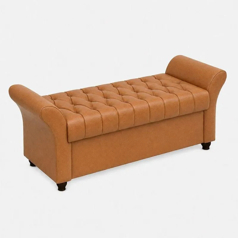 Puff Baú Charles 140cm Caramelo Com Estrutura Em Madeira Sallar Home