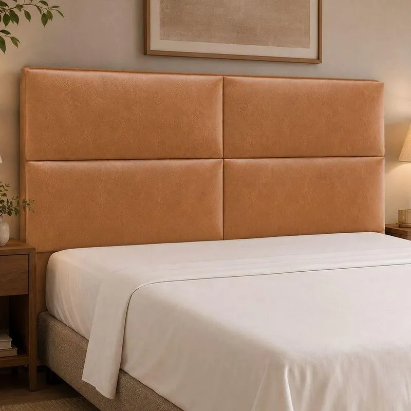Cabeceira Estofada Clypea King Madeira Maciça Courino Caramelo Sallar Home 195cm