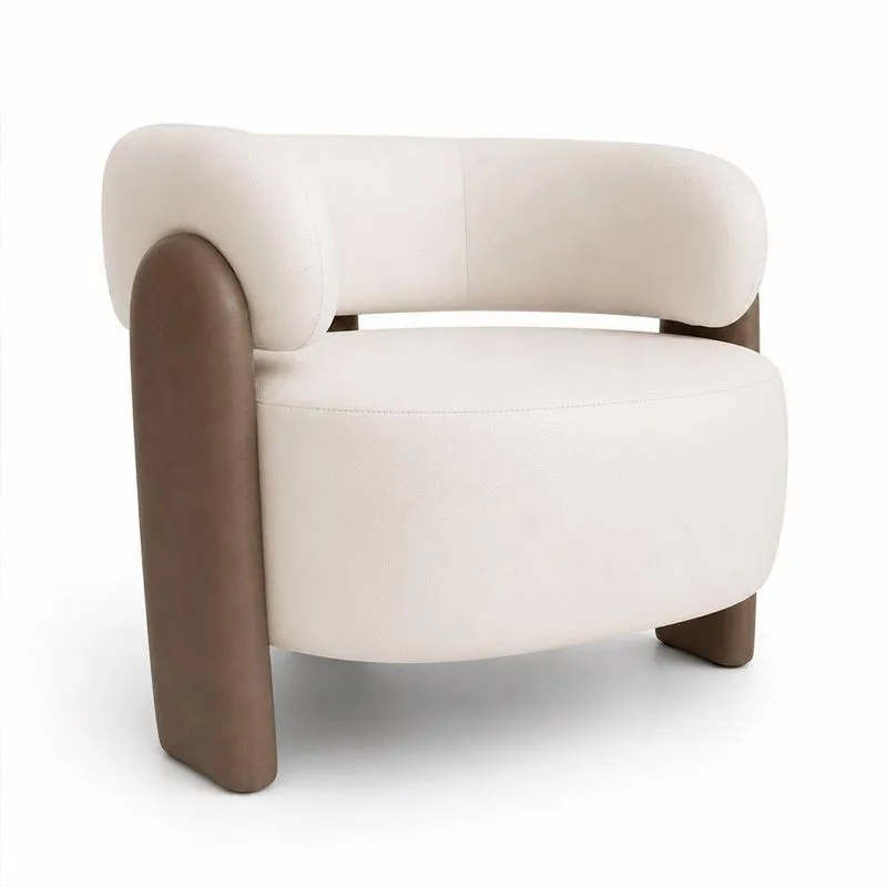 Poltrona Argo Fixa Com Courino Confortável Marrom E Off White Sallar Home 80cm