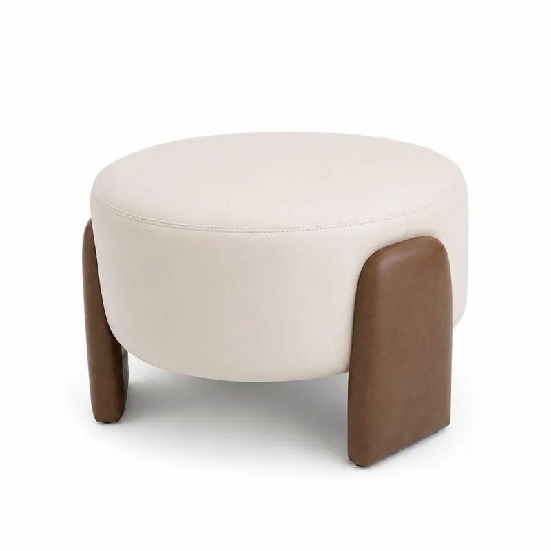 Puff Redondo Argo Courino Marrom E Off White Sallar Home