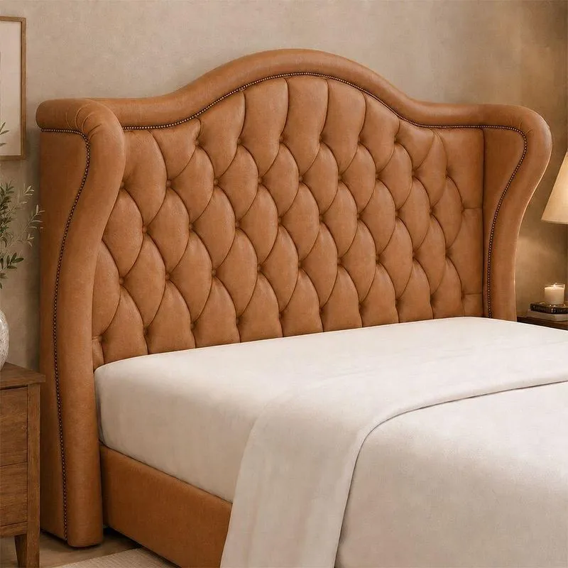 Cabeceira Estofada Dorian Queen Madeira Maciça Courino Caramelo Sallar Home 180cm