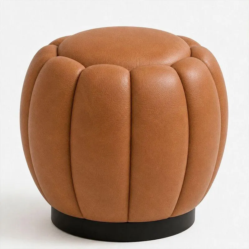 Puff Redondo Joy Courino Revestimento Sintético Caramelo Sallar Home