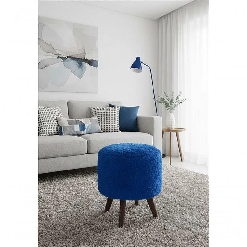 Puff Pé Palito Redondo Não É Segredo Astracan Pelúcia Azul 40x45