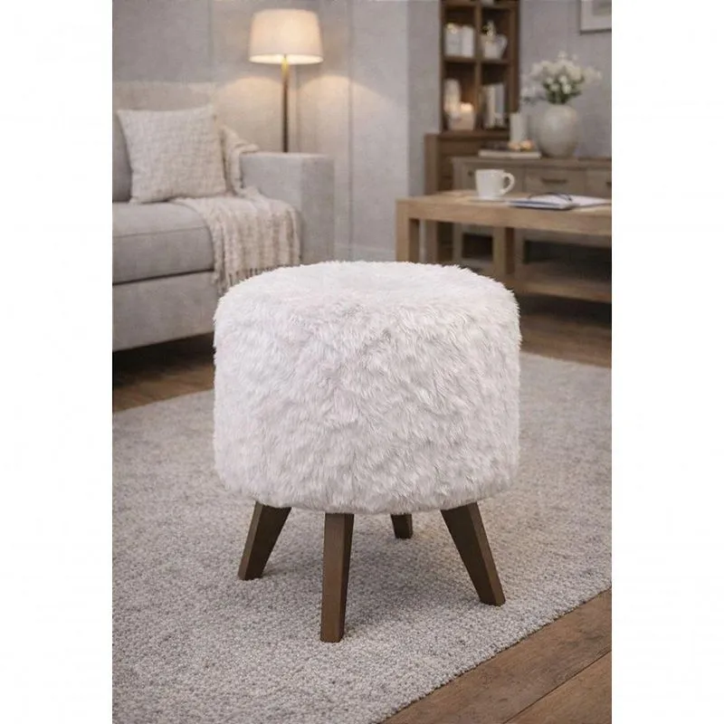 Puff Pé Palito Redondo Não É Segredo Astracan Pelúcia Branco Pés Marrom 40x45